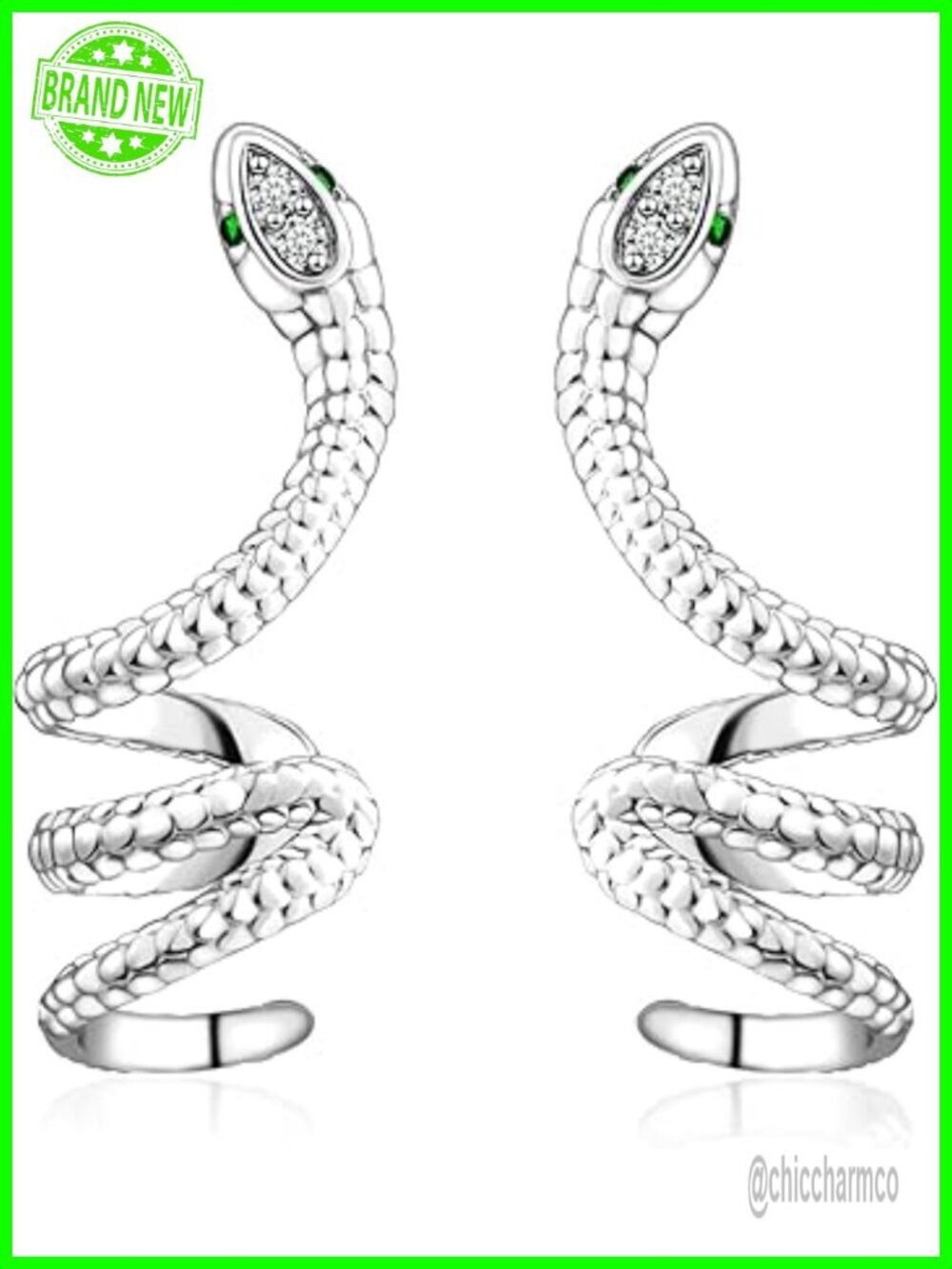Silver Snake Cuff Wrap Earrings with CZ Stones - Crawler Climber Studs